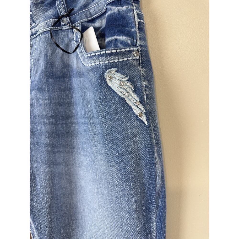 New Sky Premium Women’s Jeans Size 13 Mid Rise Flare Heart Embellished Y2K - Picture 5 of 13